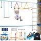 SUNCITY Slackline Ninja Warrior Obstacle Course Kit for Kids 37 PCS 52′ Slack Line Hanging Monkey Bars Fists Gym Rings Swing Rope Ladder Portable Outdoor Course Training Equipment Set for Backyard